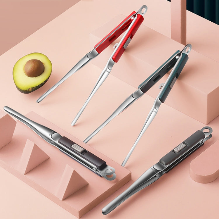 304 Stainless Steel Food Clip with Sawtooth Barbecue Tongs(Red)