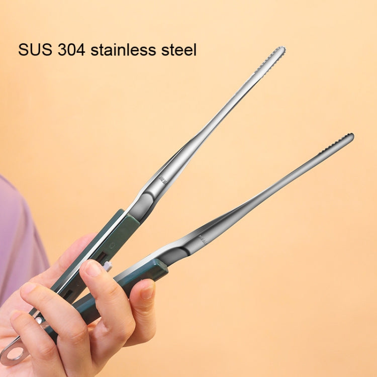 304 Stainless Steel Food Clip with Sawtooth Barbecue Tongs(Black)