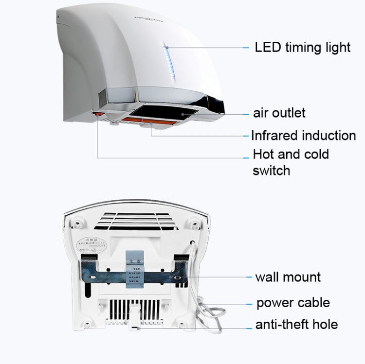 Interhasa  220V 1800W Hot and Cold Switching Electric Hand Dryer,Model: A1003 White,CN Plug