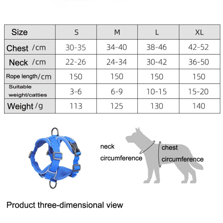 HT-864 Pet Traction Rope Reflective Breathable Dog Chest Strap Vest, Size: L(Blue)