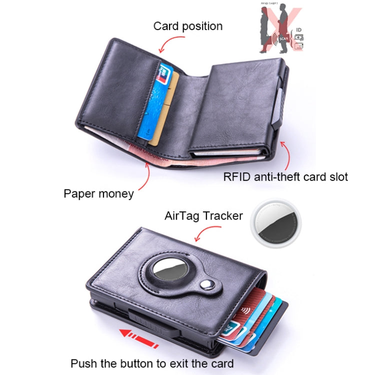 X-80 RFID Anti-theft Brushed Leather Card Holder For AirTag(Blue)