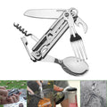 6-in-1 Folding Tableware (Fork/Knife/Spoon/Bottle Opener) for Camping and Survival(Silver)
