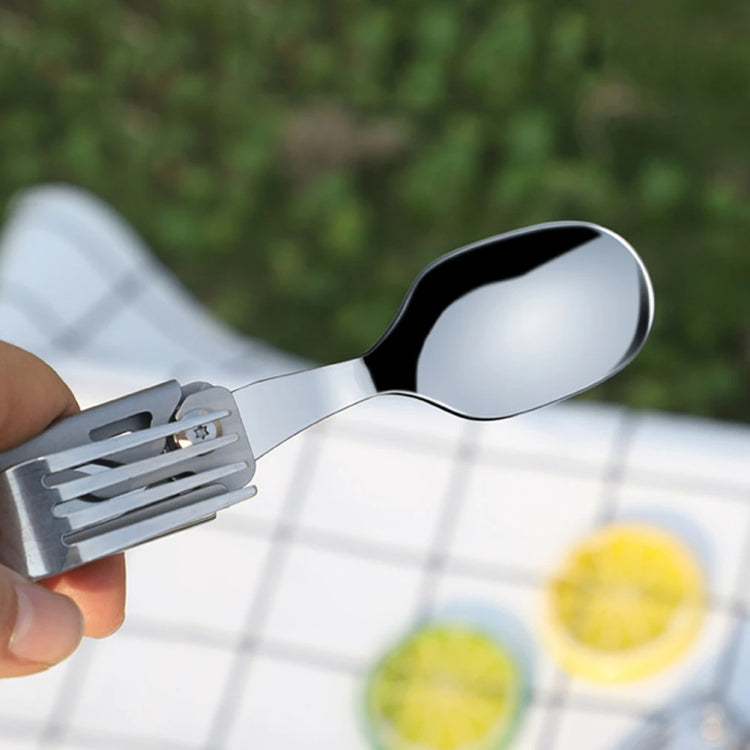 6-in-1 Folding Tableware (Fork/Knife/Spoon/Bottle Opener) for Camping and Survival(Silver)