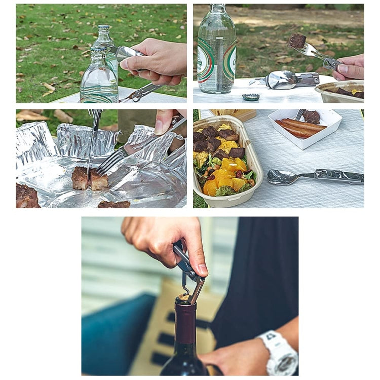 6-in-1 Folding Tableware (Fork/Knife/Spoon/Bottle Opener) for Camping and Survival(Silver)