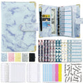 A6 Binder Budget Book Marbled Notebook PU Leather Binder(Blue -Purple)