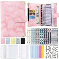 A6 Binder Budget Book Marbled Notebook PU Leather Binder(Pink)