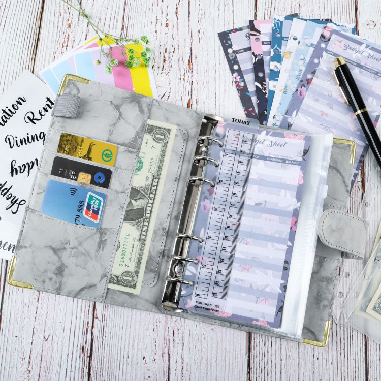 A6 Binder Budget Book Marbled Notebook PU Leather Binder(Yellow)