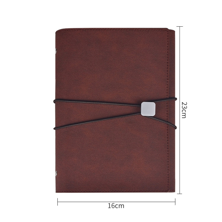A5 Business Loose-leaf Notebook Office Stationery Leather PU Notepad(Red Brown)