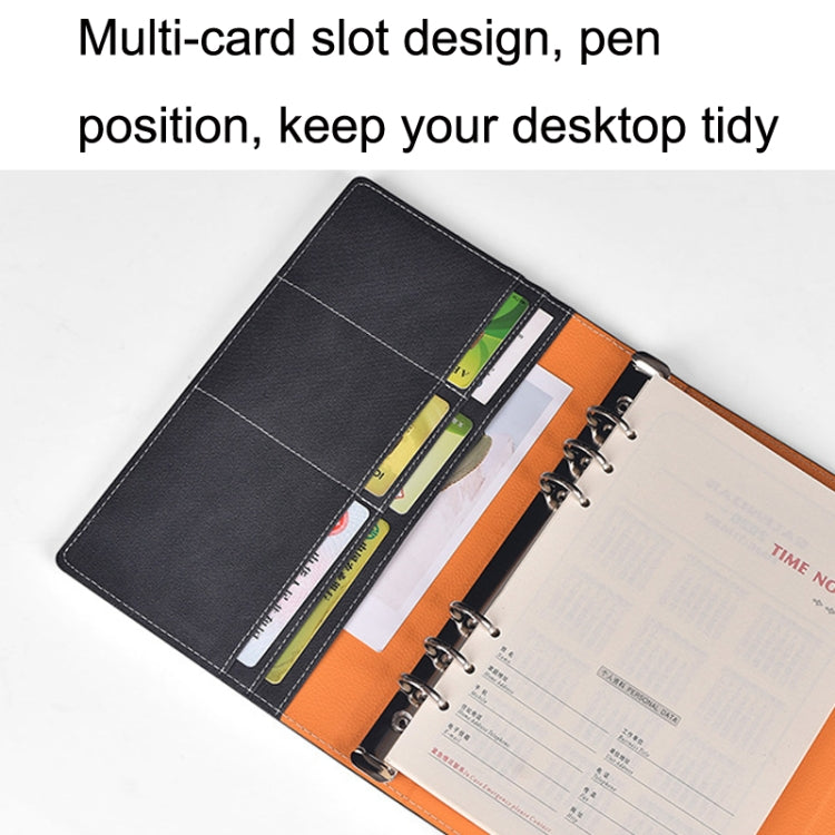 A5 Business Loose-leaf Notebook Office Stationery Leather PU Notepad(Light Coffee)