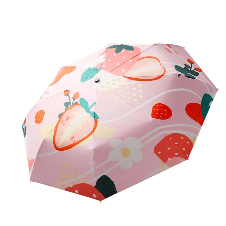Small Fresh Automatic Umbrella Gold Glue Fabric Tri-fold Parasol(Strawberry)