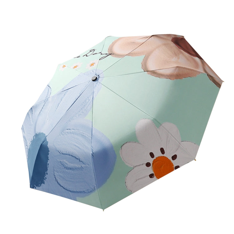 Small Fresh Automatic Umbrella Gold Glue Fabric Tri-fold Parasol(Flowers)
