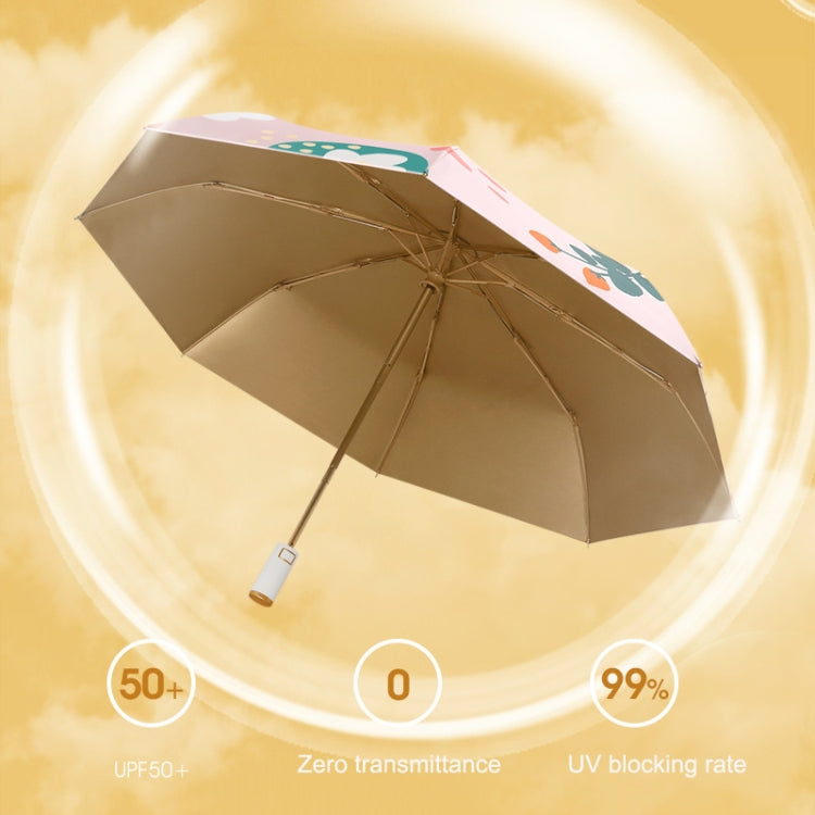 Small Fresh Automatic Umbrella Gold Glue Fabric Tri-fold Parasol(Tropical)