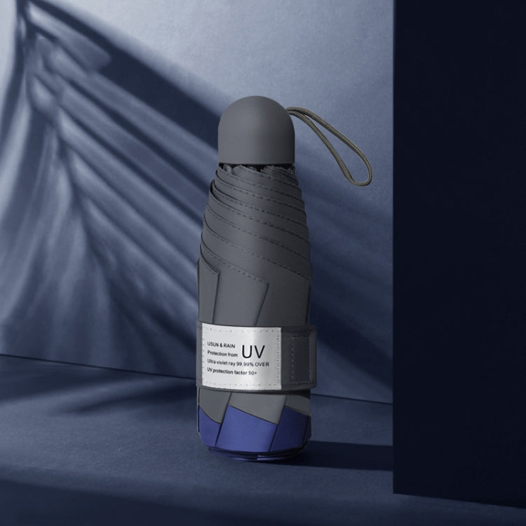 LY-0621 Five-Fold Six-bone Umbrella Simple Black Glue Sunscreen Umbrella(Navy)