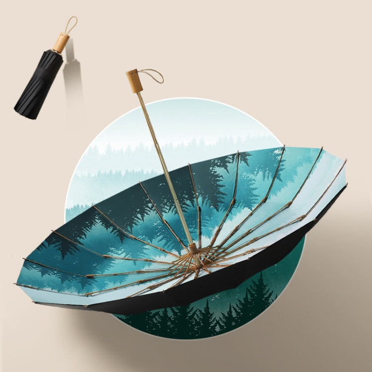 Retro Tri-Fold Wooden Handle 16-Bone Folding Sunscreen Parasol(Yunchun Tree)