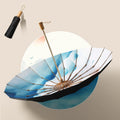 Retro Tri-Fold Wooden Handle 16-Bone Folding Sunscreen Parasol(Sunset Mountains)