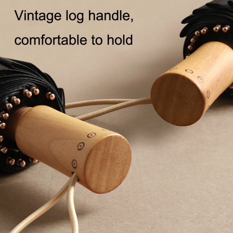 Retro Tri-Fold Wooden Handle 16-Bone Folding Sunscreen Parasol(Yunchun Tree)