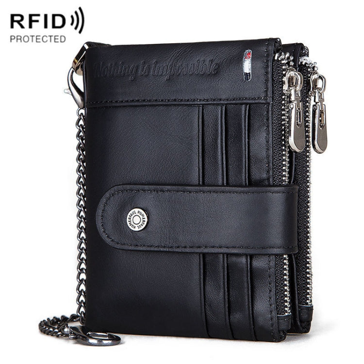 HUMERPAUL BP896 RFID Anti-Theft Brush Dual Zipper Leather Wallet Multi-Card Men Purse(Black)