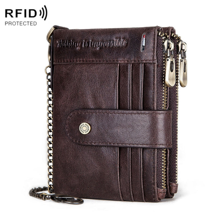 HUMERPAUL BP896 RFID Anti-Theft Brush Dual Zipper Leather Wallet Multi-Card Men Purse(Dark Brown)