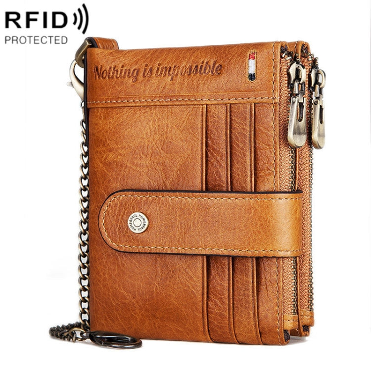 HUMERPAUL BP896 RFID Anti-Theft Brush Dual Zipper Leather Wallet Multi-Card Men Purse(Brown)