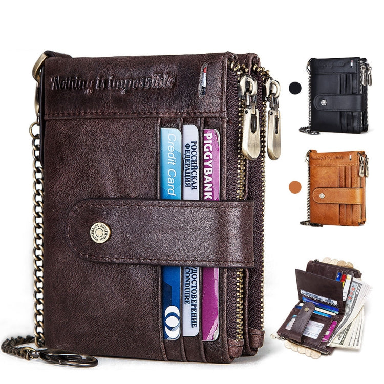 HUMERPAUL BP896 RFID Anti-Theft Brush Dual Zipper Leather Wallet Multi-Card Men Purse(Black)