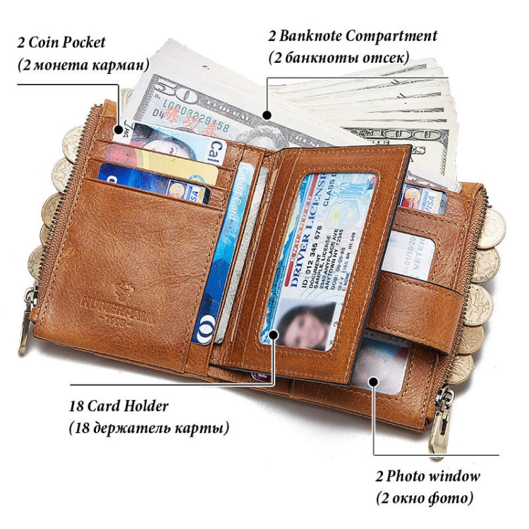 HUMERPAUL BP896 RFID Anti-Theft Brush Dual Zipper Leather Wallet Multi-Card Men Purse(Black)