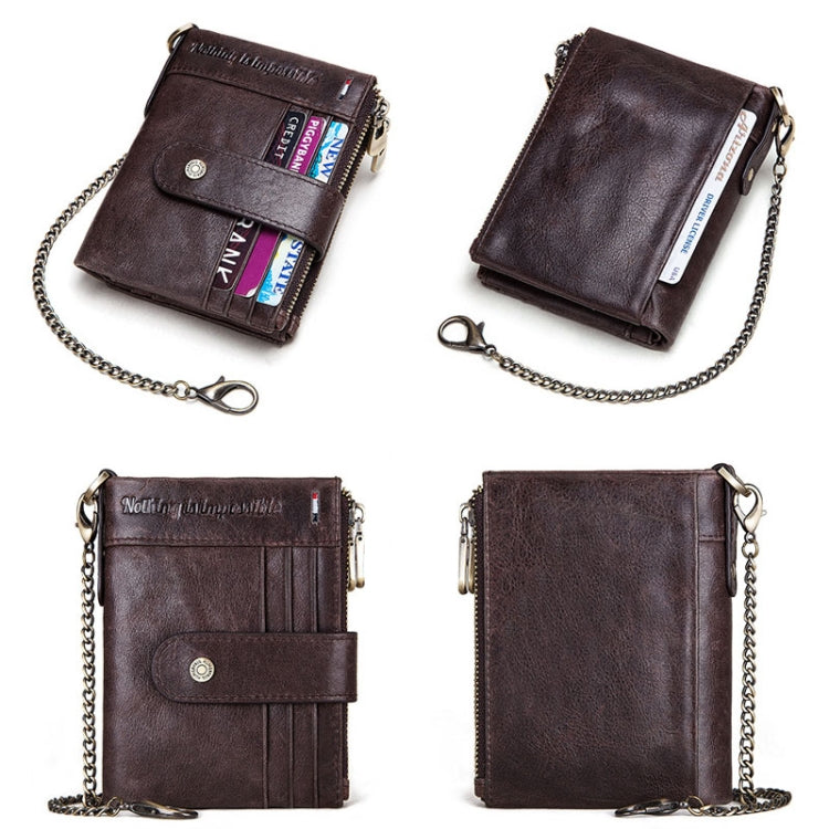 HUMERPAUL BP896 RFID Anti-Theft Brush Dual Zipper Leather Wallet Multi-Card Men Purse(Brown)