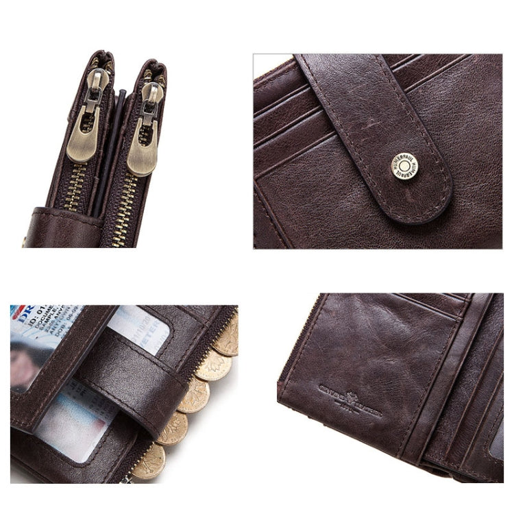 HUMERPAUL BP896 RFID Anti-Theft Brush Dual Zipper Leather Wallet Multi-Card Men Purse(Black)
