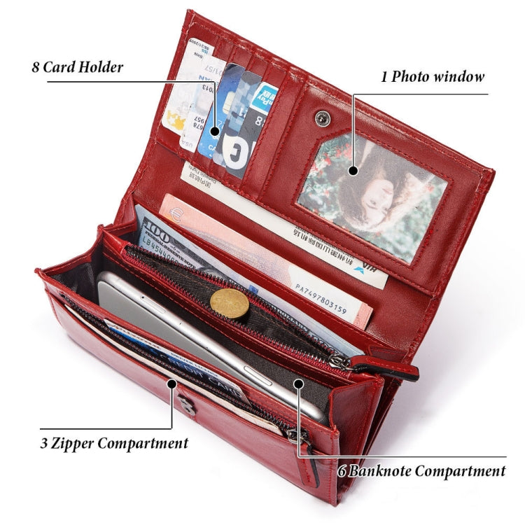 BP806 RFID Anti-Theft Brush Lady Wallet Multi-Card Clutch Bag(Red)