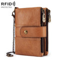 BP804 RFID Anti-Theft Wallet Multi-Function Buckle Zipper Retro Leisure Coin Purse(Khaki)