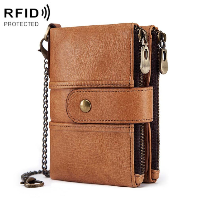 BP804 RFID Anti-Theft Wallet Multi-Function Buckle Zipper Retro Leisure Coin Purse(Khaki)