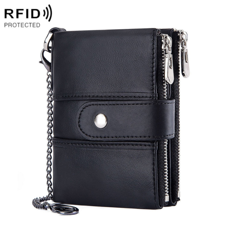BP804 RFID Anti-Theft Wallet Multi-Function Buckle Zipper Retro Leisure Coin Purse(Black)