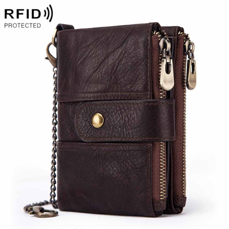 BP804 RFID Anti-Theft Wallet Multi-Function Buckle Zipper Retro Leisure Coin Purse(Brown)