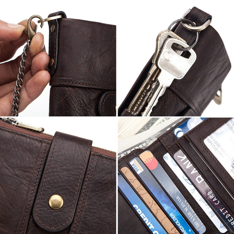 BP804 RFID Anti-Theft Wallet Multi-Function Buckle Zipper Retro Leisure Coin Purse(Brown)