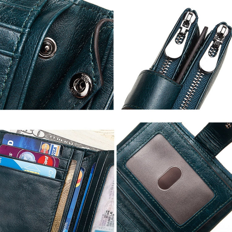 BP804 RFID Anti-Theft Wallet Multi-Function Buckle Zipper Retro Leisure Coin Purse(Khaki)