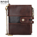 HUMERPAUL BP90 Men Retro Simple Coin Purse Dual Zipper Short RFID Anti-Magnetic Cash Clip(Brown)