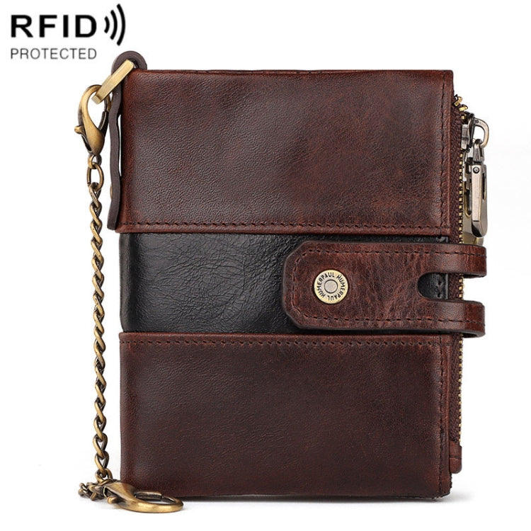 HUMERPAUL BP90 Men Retro Simple Coin Purse Dual Zipper Short RFID Anti-Magnetic Cash Clip(Brown)