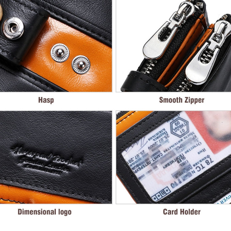 HUMERPAUL BP90 Men Retro Simple Coin Purse Dual Zipper Short RFID Anti-Magnetic Cash Clip(Brown)