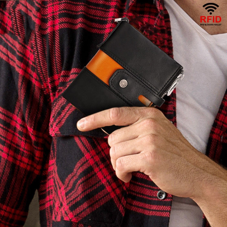 HUMERPAUL BP90 Men Retro Simple Coin Purse Dual Zipper Short RFID Anti-Magnetic Cash Clip(Brown)