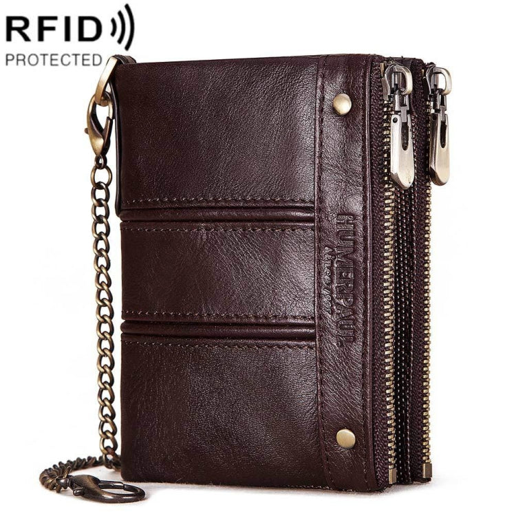 HUMERPAULBP926 RFID Anti-Magnetic Wallet Men Double Zipper Coin Purse(Brown)