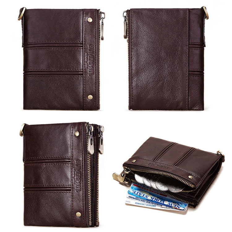 HUMERPAULBP926 RFID Anti-Magnetic Wallet Men Double Zipper Coin Purse(Brown)