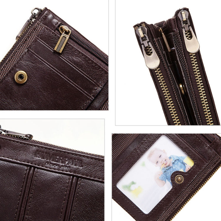 HUMERPAULBP926 RFID Anti-Magnetic Wallet Men Double Zipper Coin Purse(Brown)