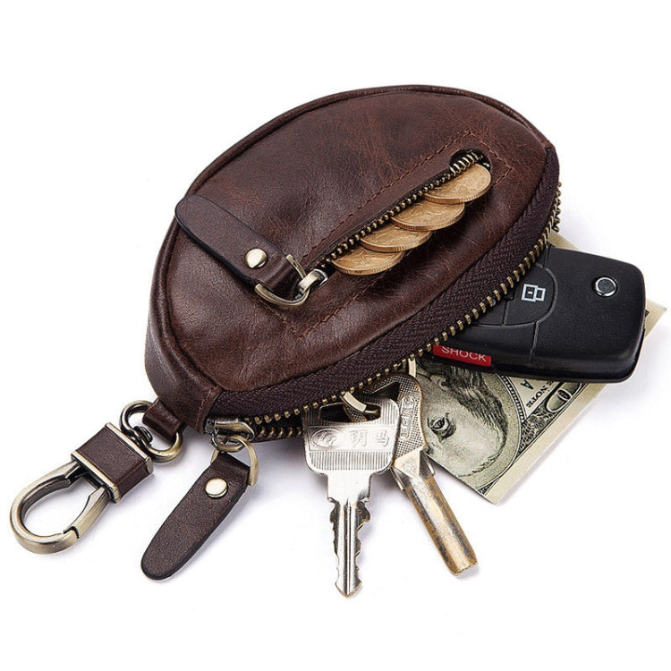 BP807 Car Key Case Casual Leather Key Chain Coin Pocket(Brown)