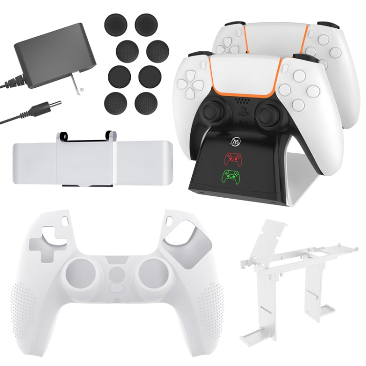 JYS JYS-P5151 For PS5 12 In 1 Handle Charger + Rocker Cap + Privacy Cover + Silicone Cover + Bracket Set, US Plug (Black)