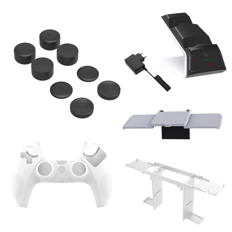 JYS JYS-P5151 For PS5 12 In 1 Handle Charger + Rocker Cap + Privacy Cover + Silicone Cover + Bracket Set, US Plug (Black)