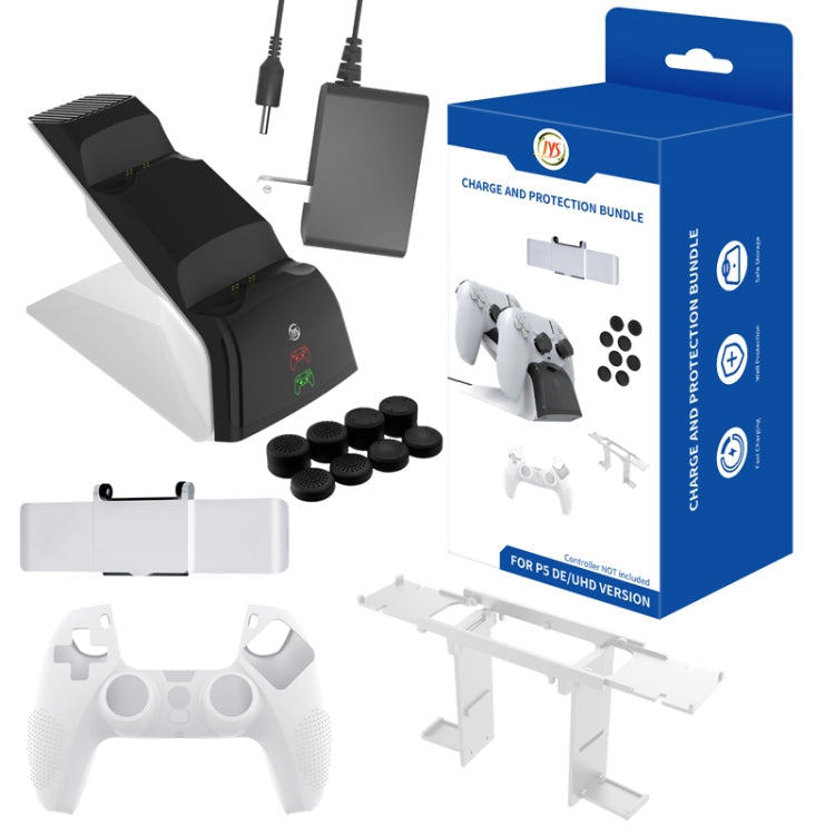 JYS JYS-P5151 For PS5 12 In 1 Handle Charger + Rocker Cap + Privacy Cover + Silicone Cover + Bracket Set, US Plug (Black)