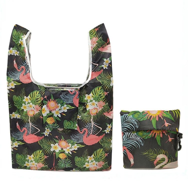 M0048 Portable Foldable Printed Shopping Bag(Black Flamingo)