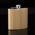 6oz Wood Leather Hip Flask Stainless Steel Whiskey Wine Alcohol Flagon(Style 2)