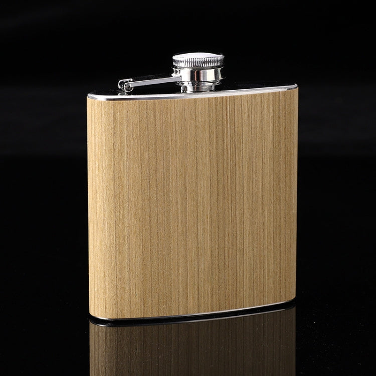 6oz Wood Leather Hip Flask Stainless Steel Whiskey Wine Alcohol Flagon(Style 2)