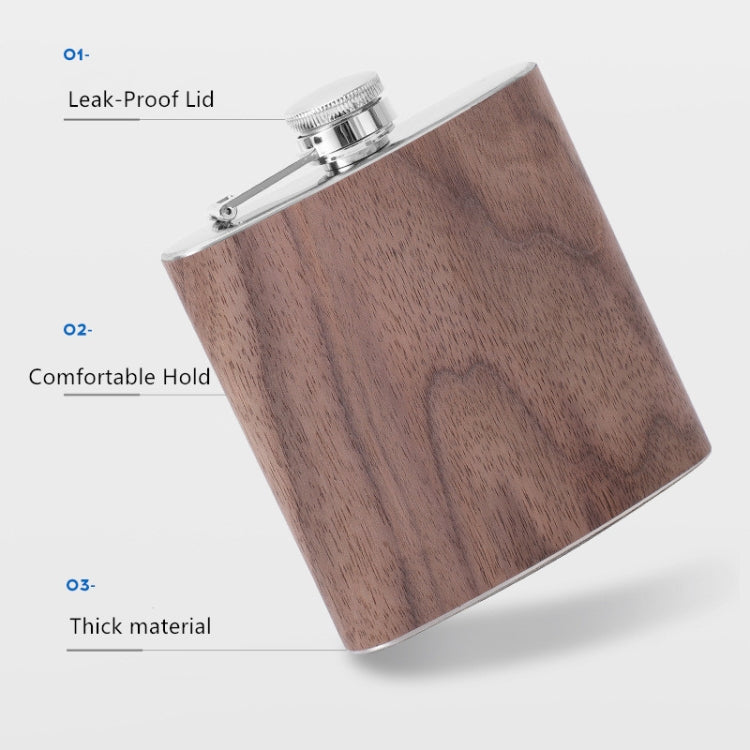 6oz Wood Leather Hip Flask Stainless Steel Whiskey Wine Alcohol Flagon(Style 5)