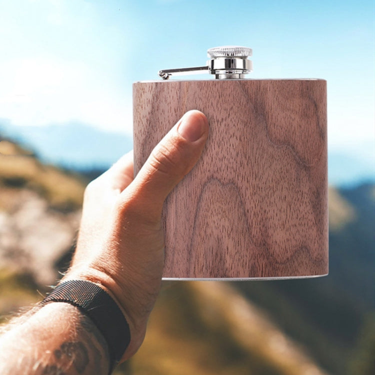 6oz Wood Leather Hip Flask Stainless Steel Whiskey Wine Alcohol Flagon(Style 4)